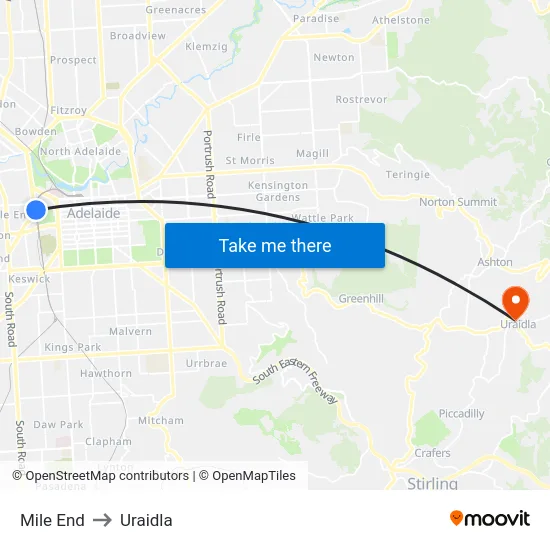 Mile End to Uraidla map