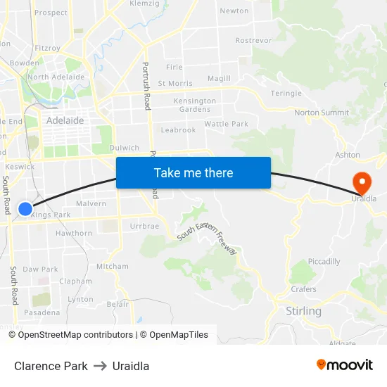 Clarence Park to Uraidla map