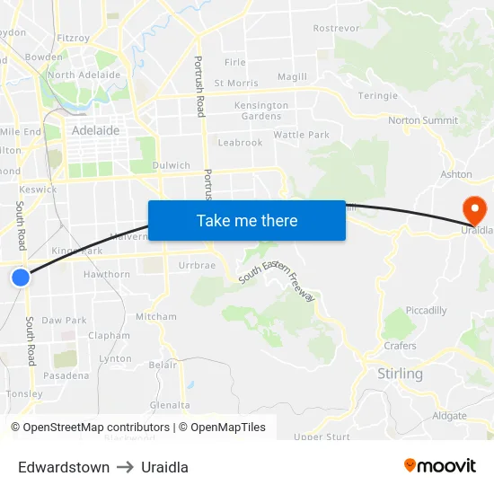 Edwardstown to Uraidla map