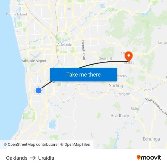 Oaklands to Uraidla map