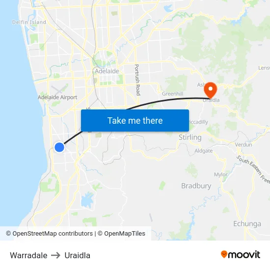 Warradale to Uraidla map
