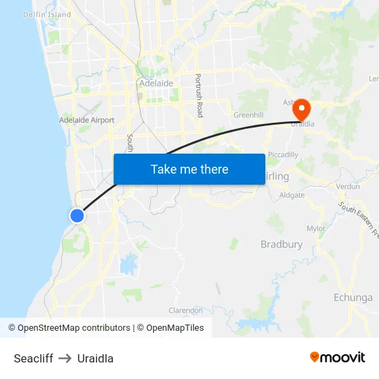 Seacliff to Uraidla map