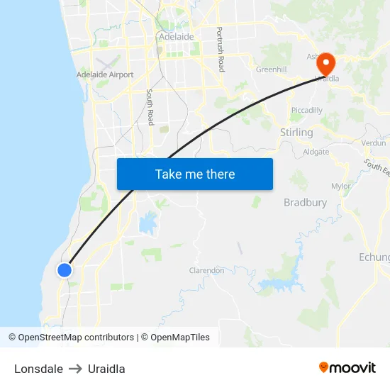 Lonsdale to Uraidla map