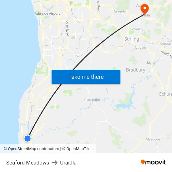 Seaford Meadows to Uraidla map