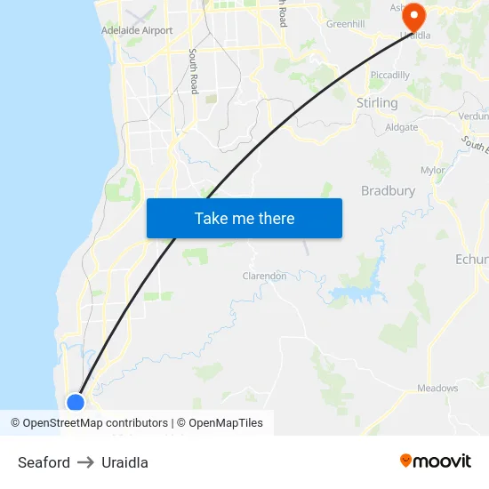 Seaford to Uraidla map
