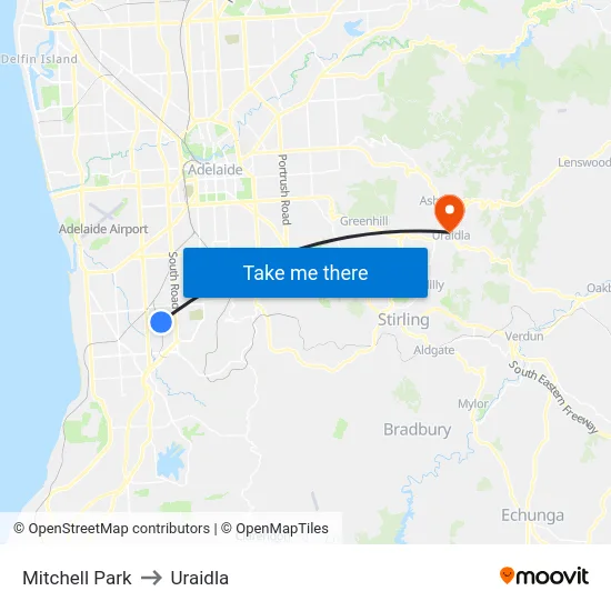 Mitchell Park to Uraidla map