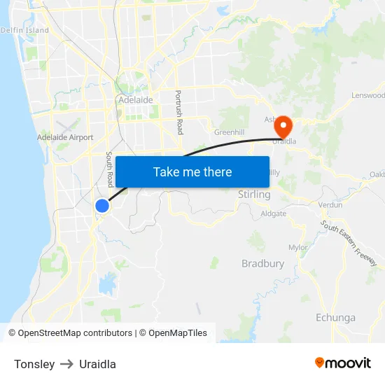 Tonsley to Uraidla map