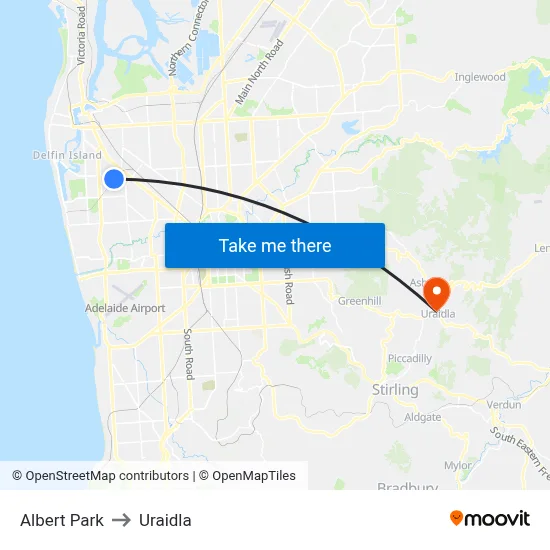 Albert Park to Uraidla map