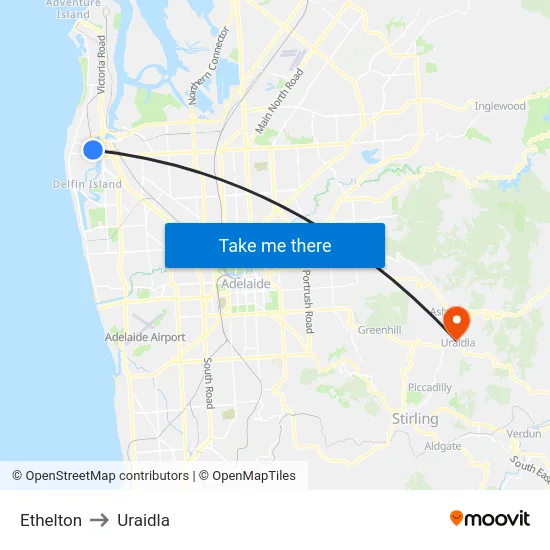Ethelton to Uraidla map