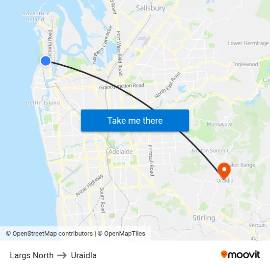 Largs North to Uraidla map