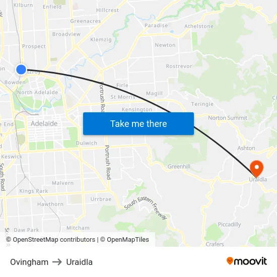Ovingham to Uraidla map