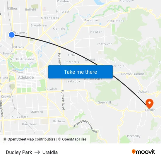 Dudley Park to Uraidla map
