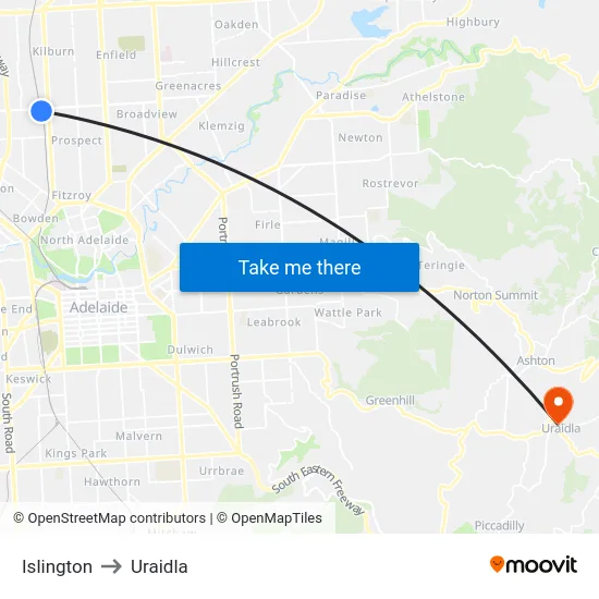 Islington to Uraidla map