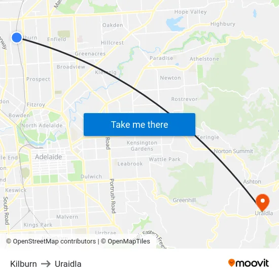 Kilburn to Uraidla map
