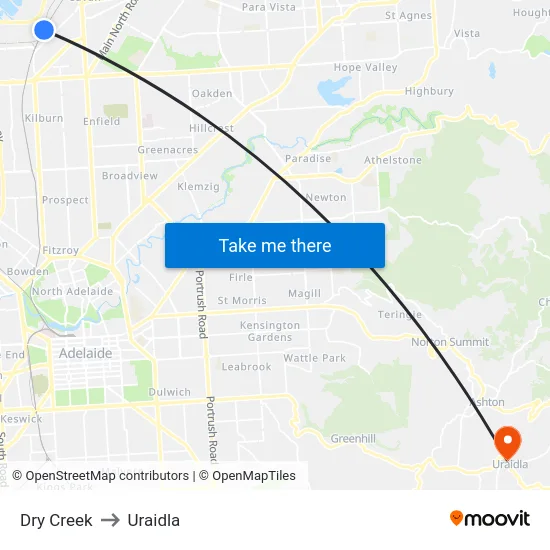 Dry Creek to Uraidla map