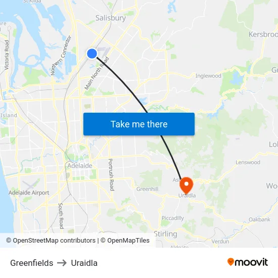 Greenfields to Uraidla map