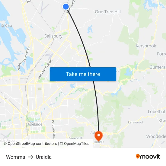 Womma to Uraidla map