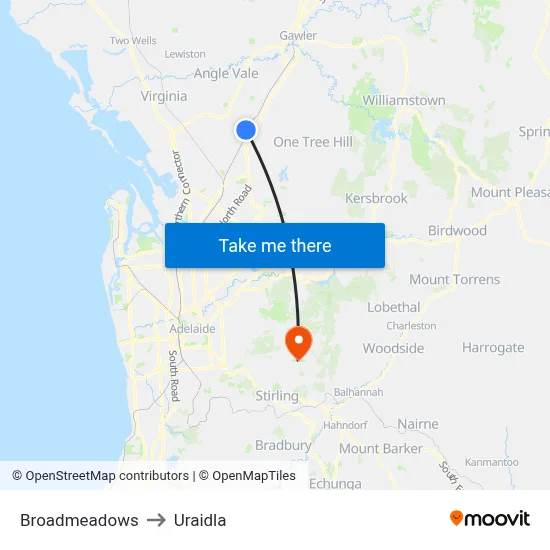 Broadmeadows to Uraidla map