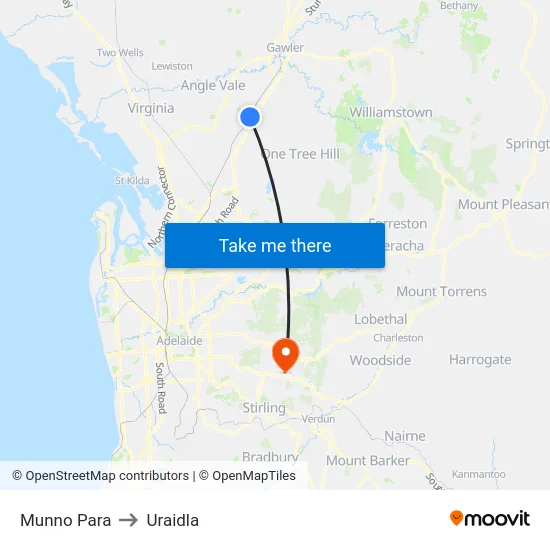 Munno Para to Uraidla map