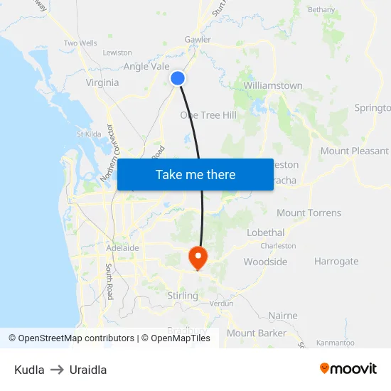 Kudla to Uraidla map