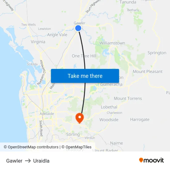 Gawler to Uraidla map