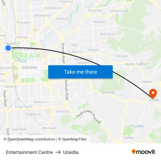 Entertainment Centre to Uraidla map