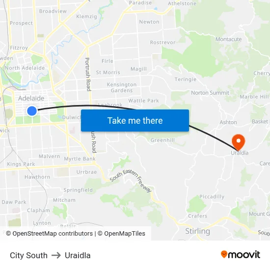 City South to Uraidla map