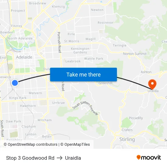 Stop 3 Goodwood Rd to Uraidla map
