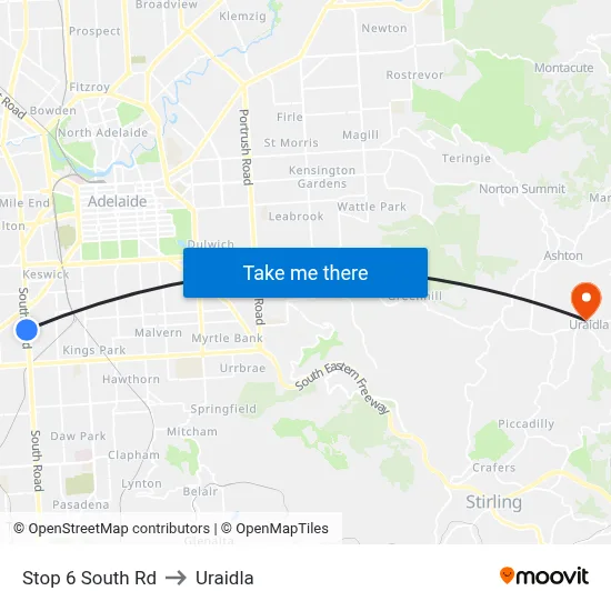 Stop 6 South Rd to Uraidla map