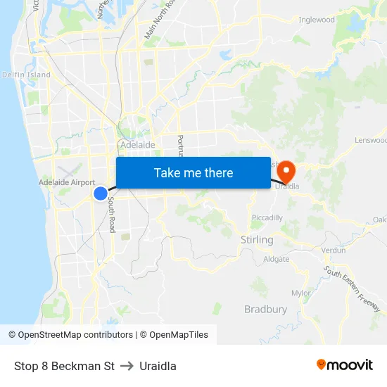 Stop 8 Beckman St to Uraidla map