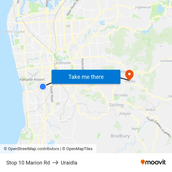 Stop 10 Marion Rd to Uraidla map
