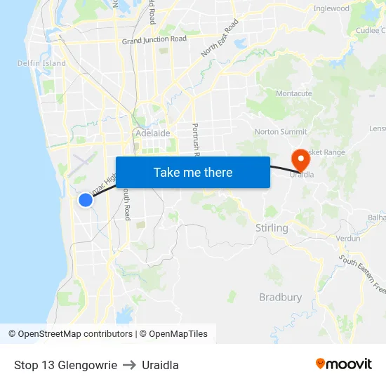 Stop 13 Glengowrie to Uraidla map
