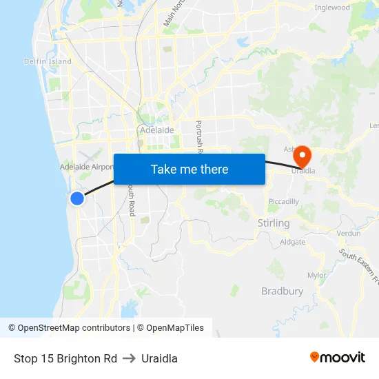 Stop 15 Brighton Rd to Uraidla map