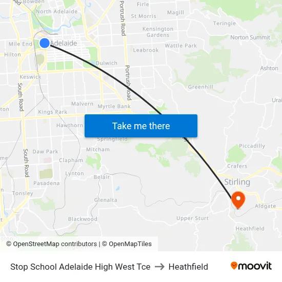 Stop School Adelaide High West Tce to Heathfield map