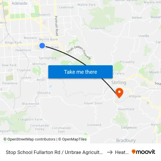 Stop School Fullarton Rd / Urrbrae Agricultural High School - West side to Heathfield map