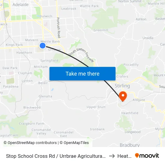 Stop School Cross Rd / Urrbrae Agricultural High School - North side to Heathfield map