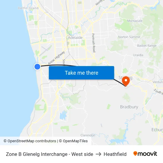 Zone B Glenelg Interchange - West side to Heathfield map