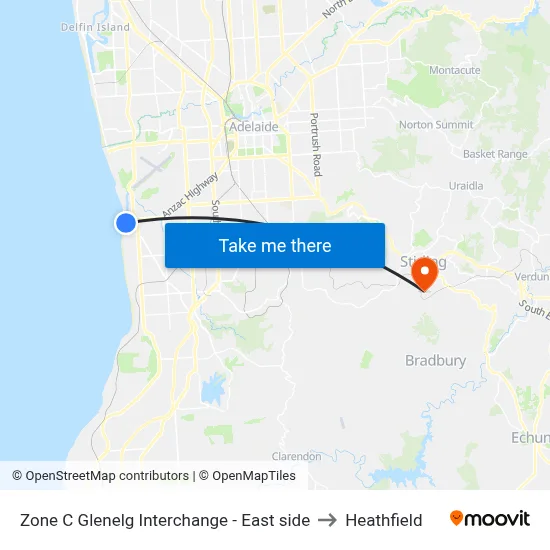 Zone C Glenelg Interchange - East side to Heathfield map