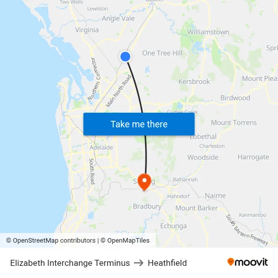 Elizabeth Interchange Terminus to Heathfield map
