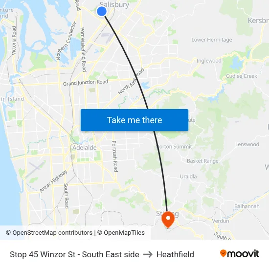 Stop 45 Winzor St - South East side to Heathfield map