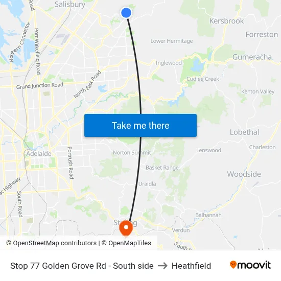 Stop 77 Golden Grove Rd - South side to Heathfield map
