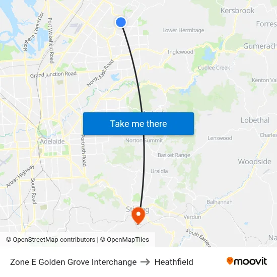 Zone E Golden Grove Interchange to Heathfield map