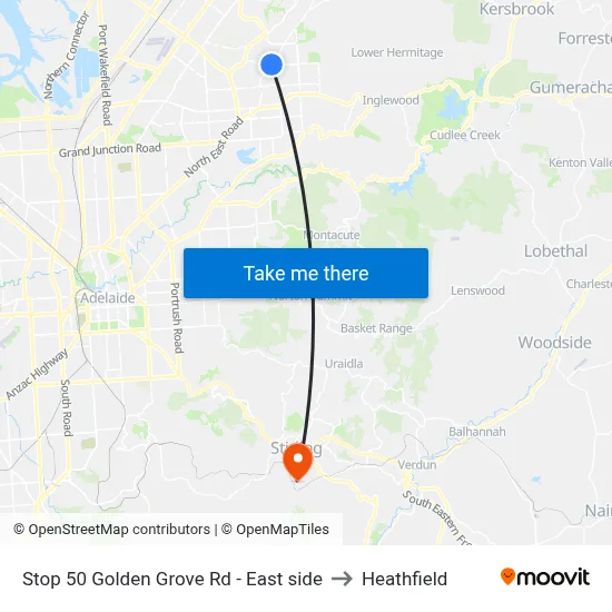 Stop 50 Golden Grove Rd - East side to Heathfield map