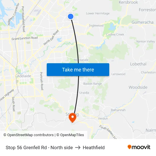 Stop 56 Grenfell Rd - North side to Heathfield map
