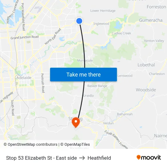Stop 53 Elizabeth St - East side to Heathfield map