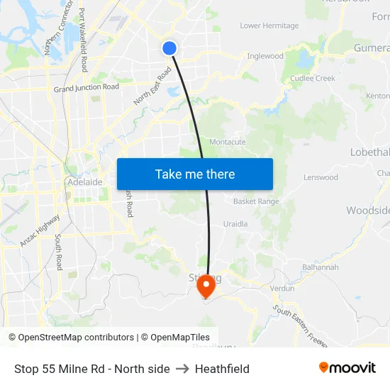 Stop 55 Milne Rd - North side to Heathfield map