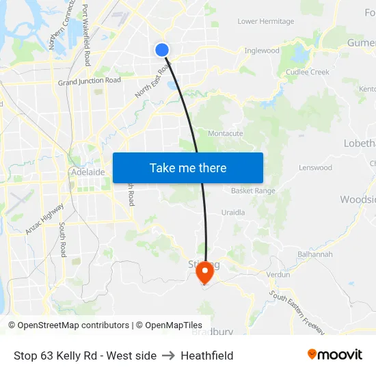 Stop 63 Kelly Rd - West side to Heathfield map