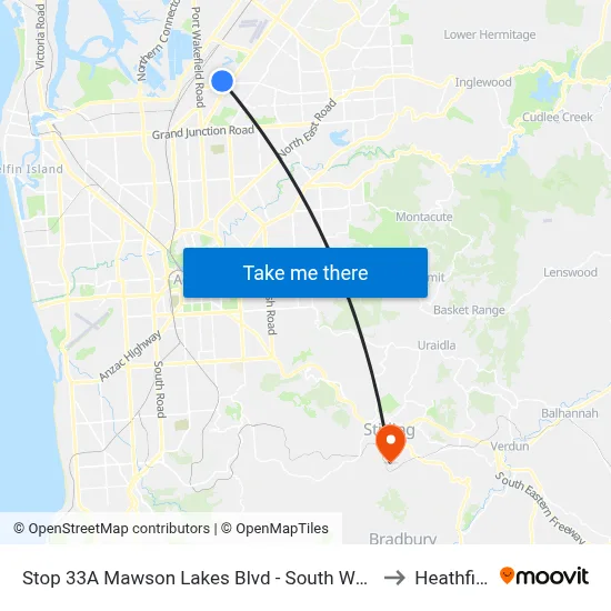 Stop 33A Mawson Lakes Blvd - South West side to Heathfield map