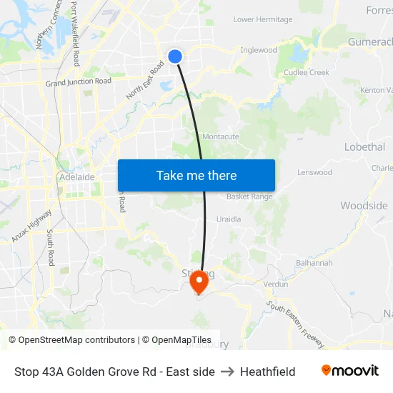 Stop 43A Golden Grove Rd - East side to Heathfield map