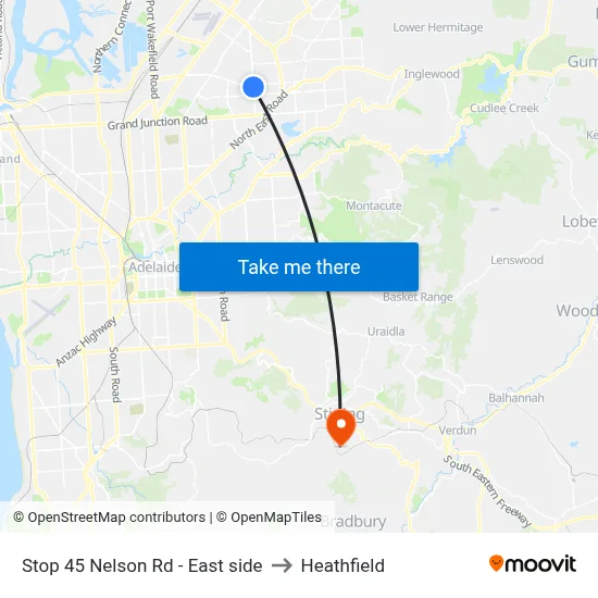Stop 45 Nelson Rd - East side to Heathfield map